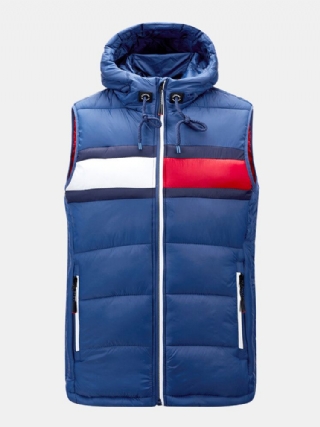 Miesten Block Patchwork-hihaton Vetoketjullinen Tasku Hupullinen Pehmustettu Gilet-liivi