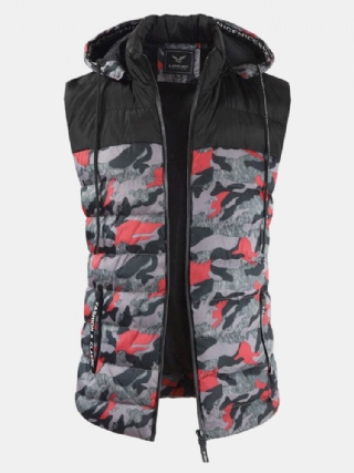 Miesten Camo Patchwork Irrotettava Hupullinen Paksu Lämmin Pehmustettu Liivi