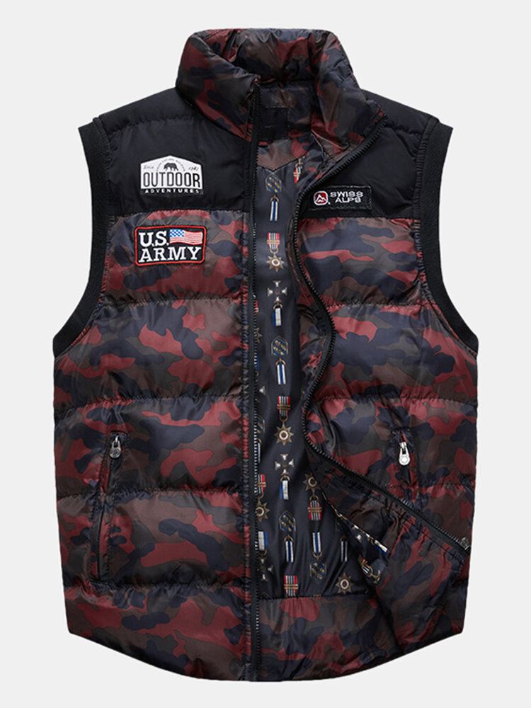 Miesten Camo Vetoketju Edessä Talvi Paksu Stand Kaulus Rento Lämmin Liivi