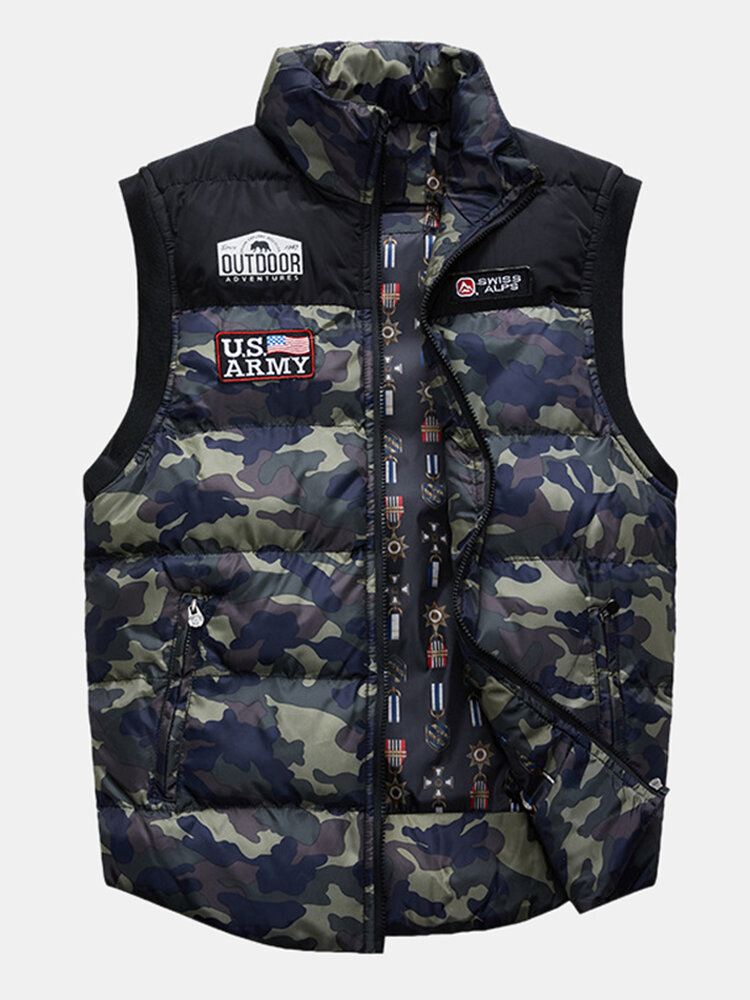 Miesten Camo Vetoketju Edessä Talvi Paksu Stand Kaulus Rento Lämmin Liivi