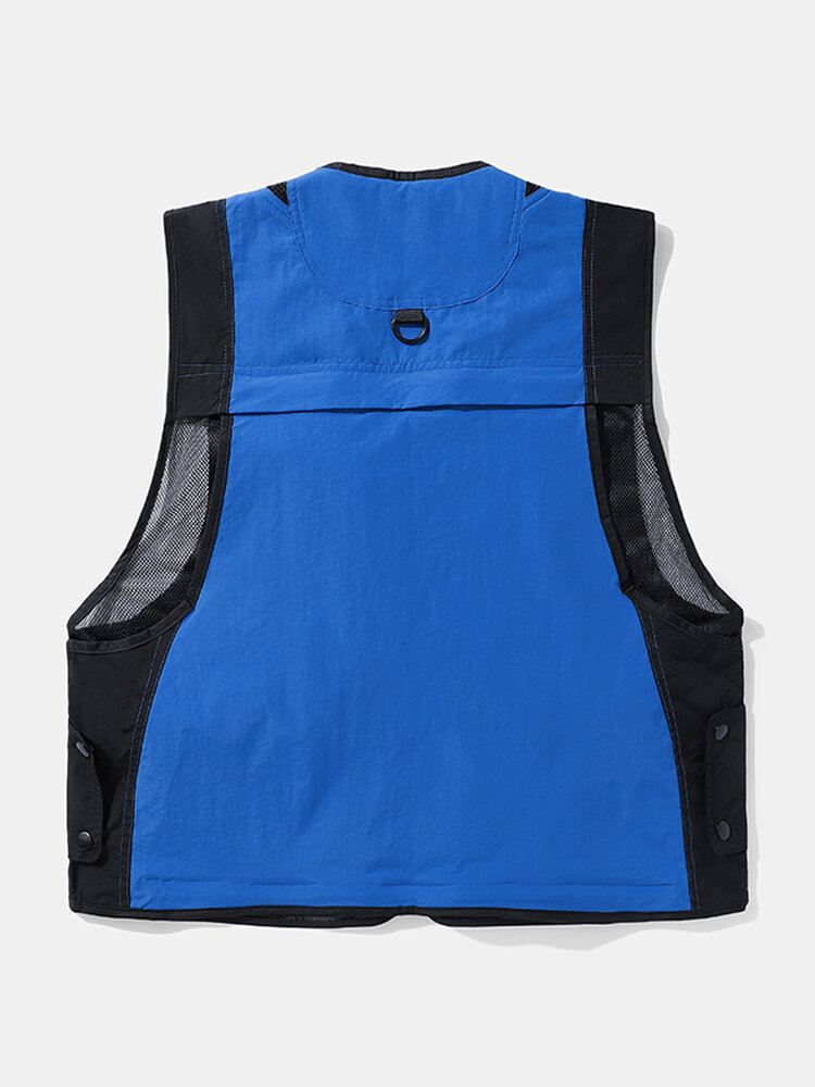 Miesten Colorblock Mesh Patchwork Applikoidut Vetoketjutaskut Hengittävät Apu Liivit