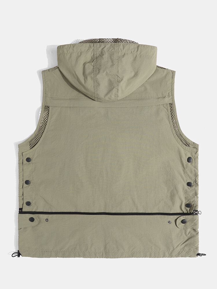 Miesten Kiinteät Säädettävät Nyörit Edessä Vetoketju Verkkovuorattu Multi Pocket Cool Liivit