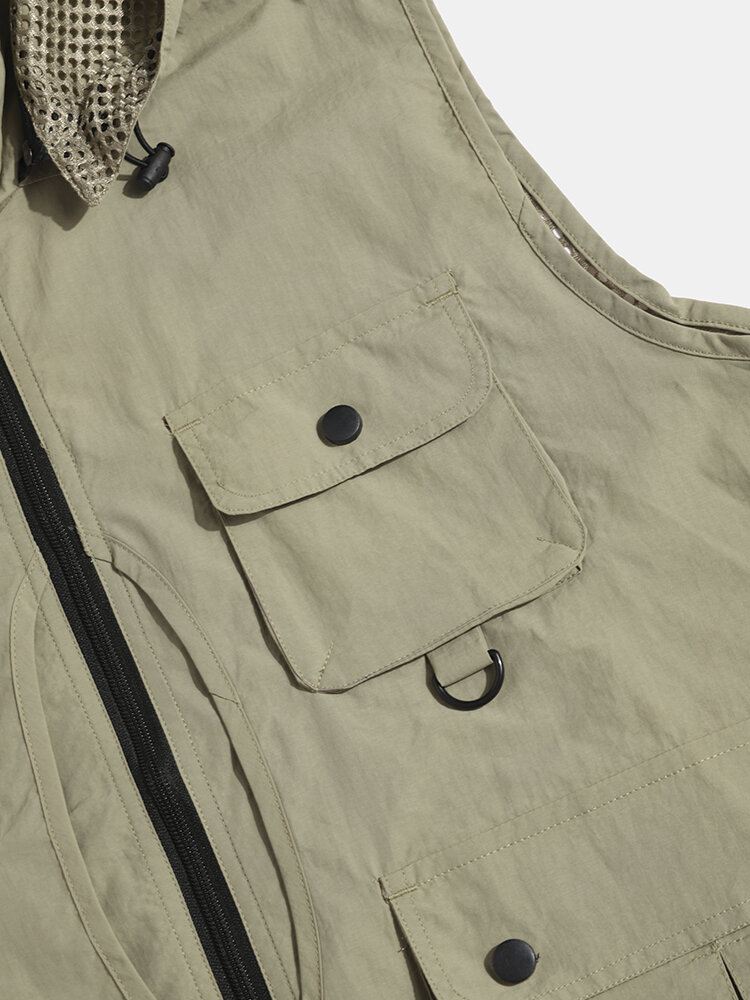 Miesten Kiinteät Säädettävät Nyörit Edessä Vetoketju Verkkovuorattu Multi Pocket Cool Liivit