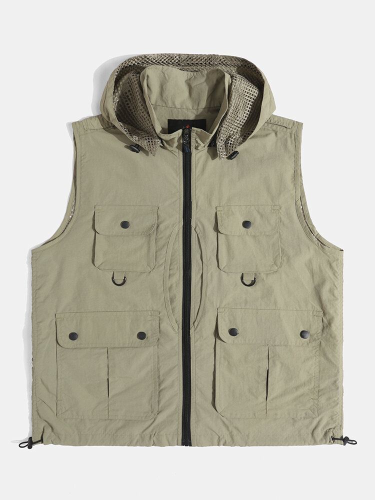 Miesten Kiinteät Säädettävät Nyörit Edessä Vetoketju Verkkovuorattu Multi Pocket Cool Liivit