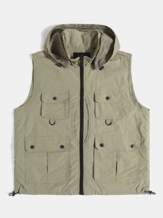 Miesten Kiinteät Säädettävät Nyörit Edessä Vetoketju Verkkovuorattu Multi Pocket Cool Liivit