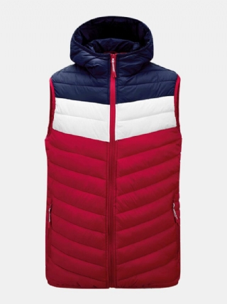 Miesten Patchwork Hihaton Lämmin Vetoketjullinen Hupullinen Pehmustettu Gilet-liivi
