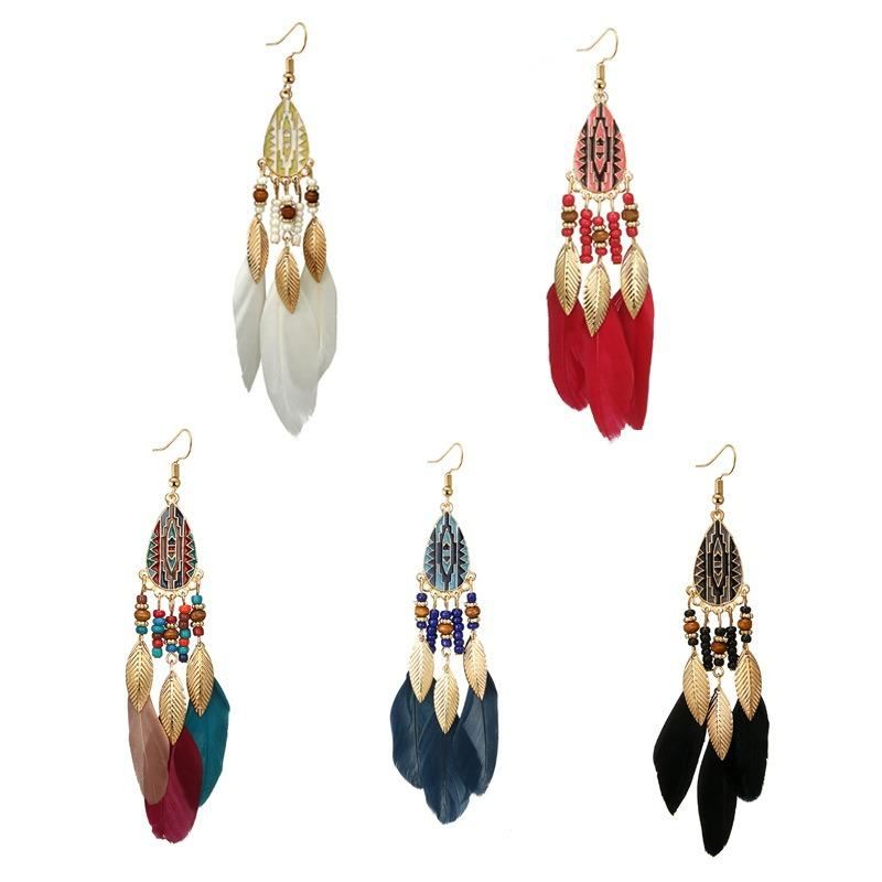 Bohemian Feather Drop Korvakorut Pitkät Tyylit Tupsut Korvakorut Retro Naisten Korvakorut