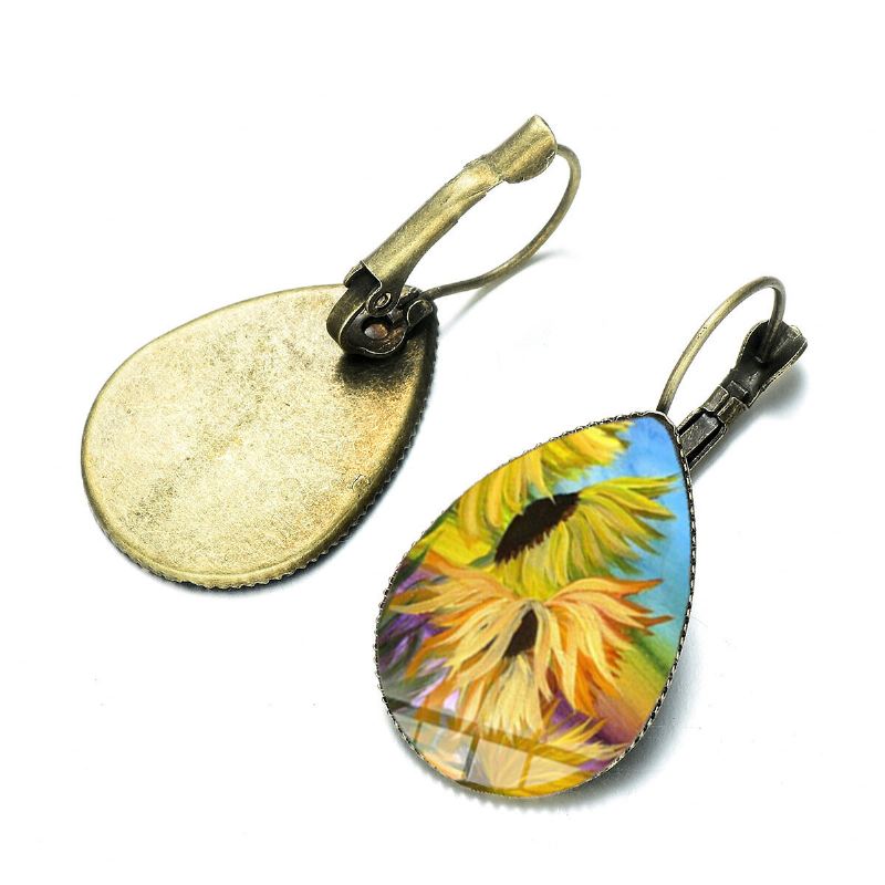 Bohemian Sun Flower Print Korvakorut Vesipisaran Muotoiset Auringonkukka Jalokivet Korvakoukku Naisten Korut Lahjat