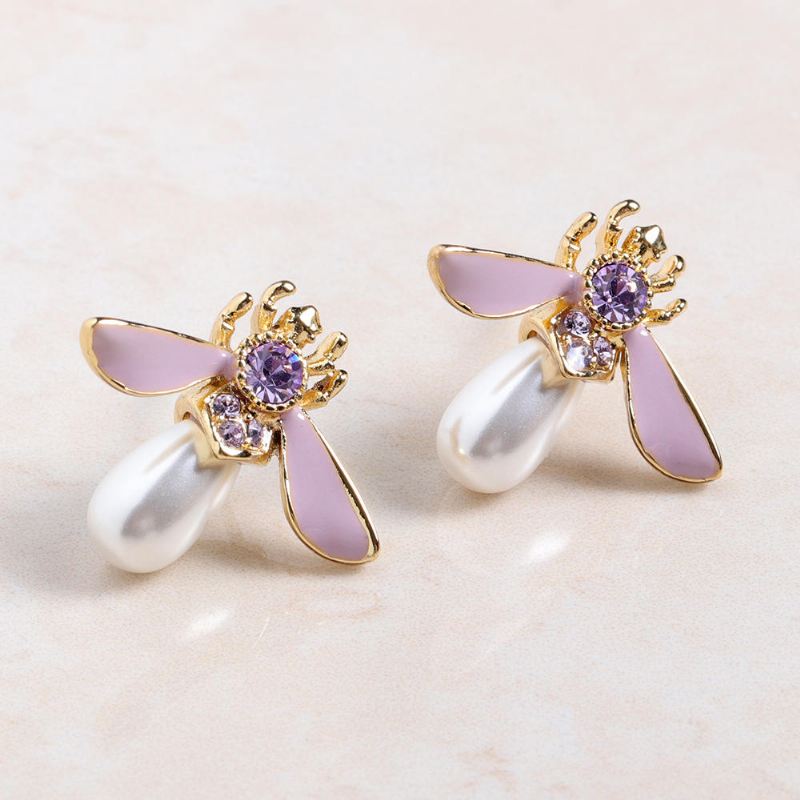 Cute Bees Ear Stud Luxury Kullattu Jalokivi Helmikorvakoru Naisille