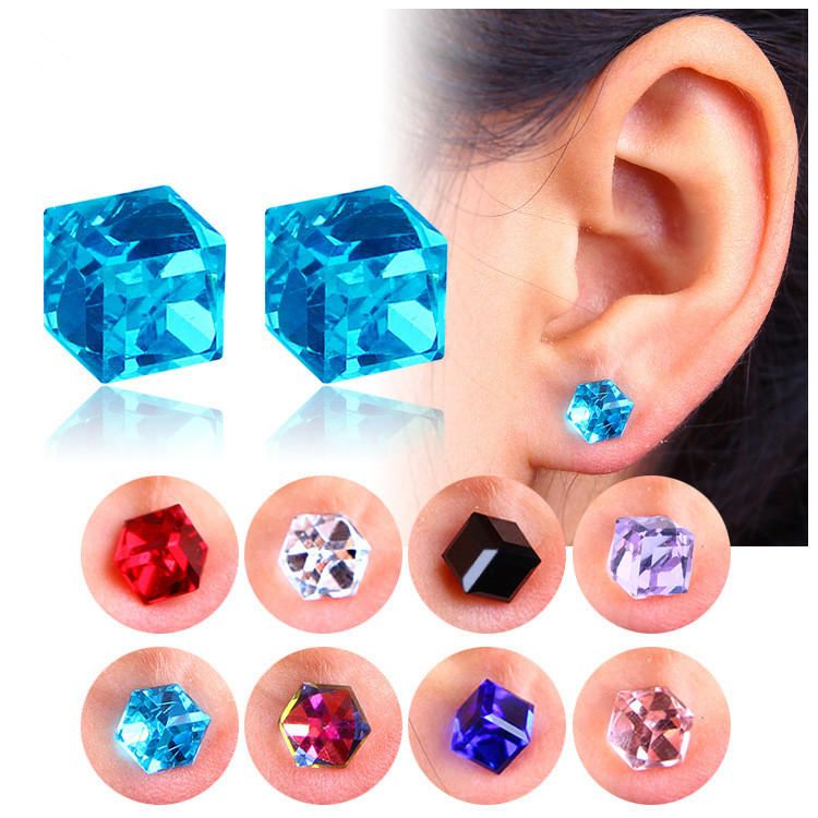 Luova Unisex Cubic Crystal Magneettinen Clip Korvakoru Muotimagneetti Ei Lävistystä Värikkäät Korvakorut