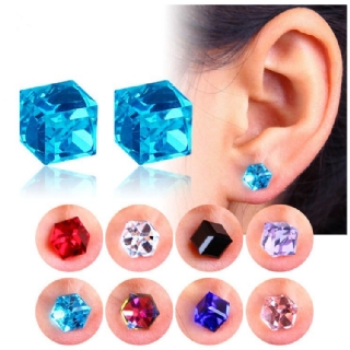 Luova Unisex Cubic Crystal Magneettinen Clip Korvakoru Muotimagneetti Ei Lävistystä Värikkäät Korvakorut