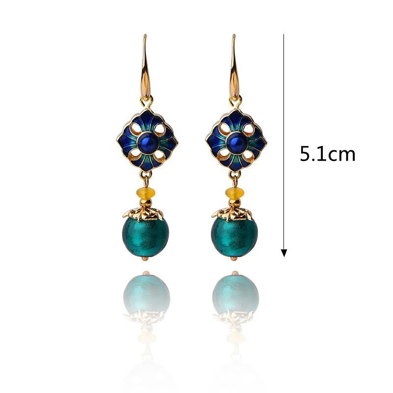 Luxury Retro Dangle Korvakorut Cloisonne Flower Agate Käsintehty Kultainen Korvakoru Naisille Etniset Korut