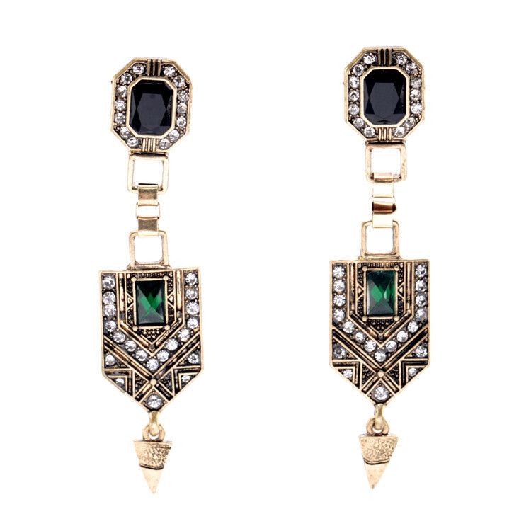 Retro Emerald Diamond Ear Drop Tekojalokivi Korvakoru Pitkät Tyyliset Korvakorut Naisille