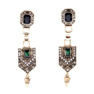 Retro Emerald Diamond Ear Drop Tekojalokivi Korvakoru Pitkät Tyyliset Korvakorut Naisille