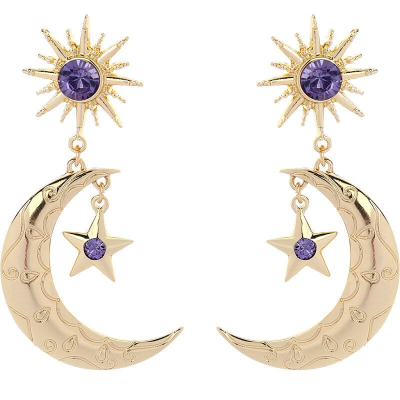 Trendikäs Sun Moon Star Big Ear Drop Korvakoru Purppura Tekojalokivikorvakorut Naisille