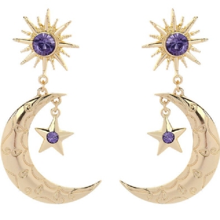 Trendikäs Sun Moon Star Big Ear Drop Korvakoru Purppura Tekojalokivikorvakorut Naisille