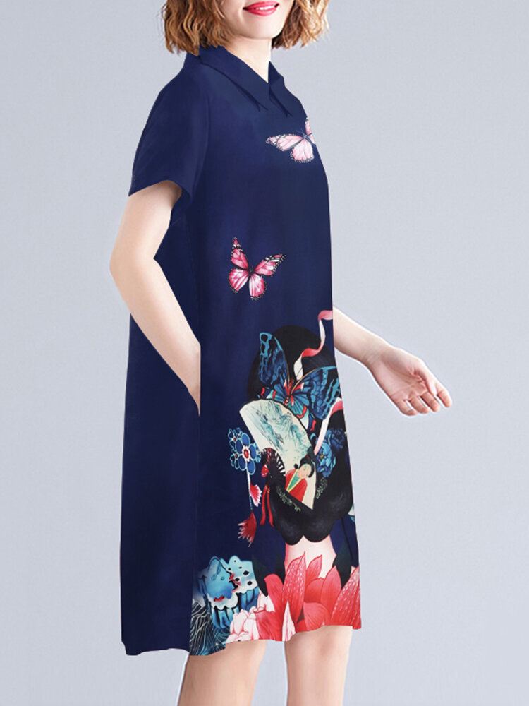 Kansallistyylinen Taskullinen Lyhythihainen Midimekko