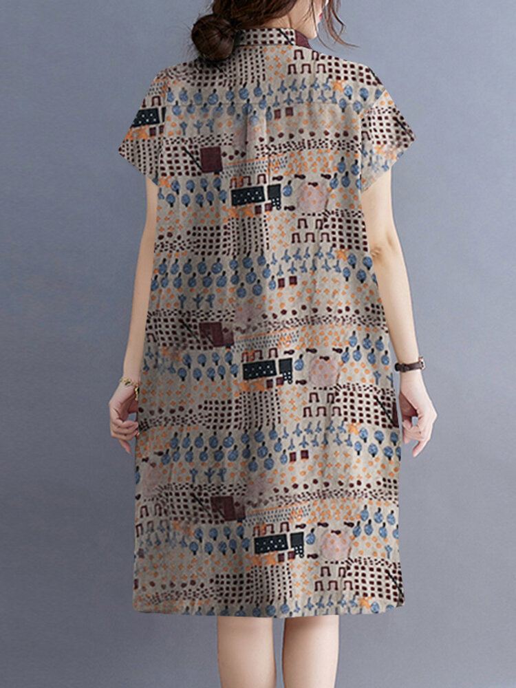 Kukka Abstrakti Maalattu Print Button Rintaneule Midi-mekko