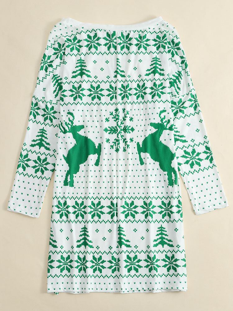 Naisten Jouluneulotut Lumihiutale Deer Print Crew Neck Vapaat Neuleet