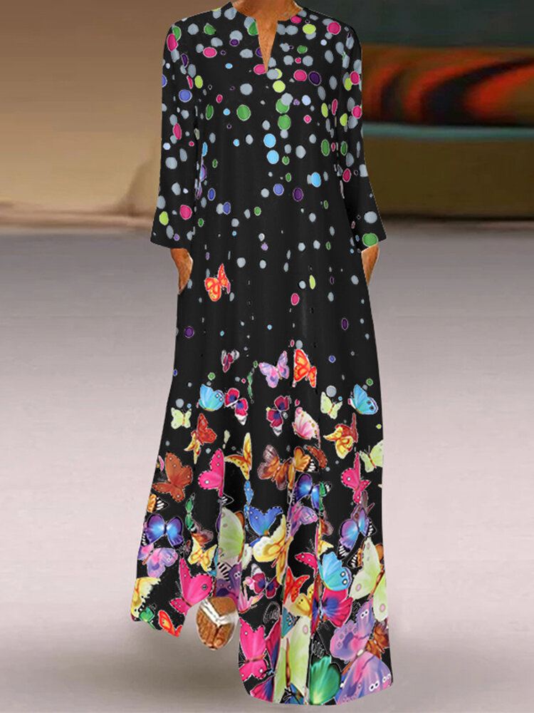 Naisten Juhlat Bohemian Butterfly Polka Dot Patchwork Taskut Midi-mekko