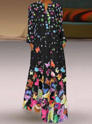 Naisten Juhlat Bohemian Butterfly Polka Dot Patchwork Taskut Midi-mekko