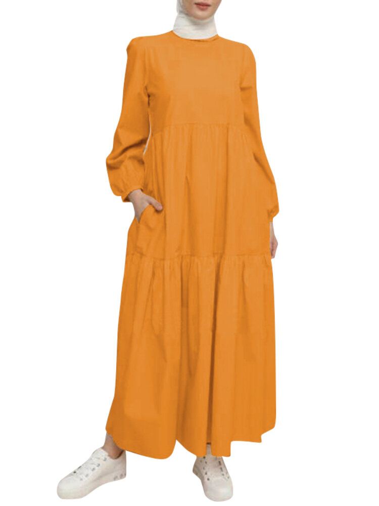 Naisten Kiinteä Pyöreä Kaula Kerroksellinen Selkänapit Abaya Kaftan-mekko