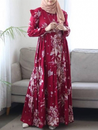 Naisten Kukkakuvioiset Röyhelöt Koristeelliset Joustavat Hihansuut Kaftan Tunika Midi-mekko