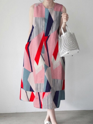 Naisten Puuvillainen O-kaula-aukkoinen Camisole Olkaimet Geometrinen Mekko Sivutaskuilla