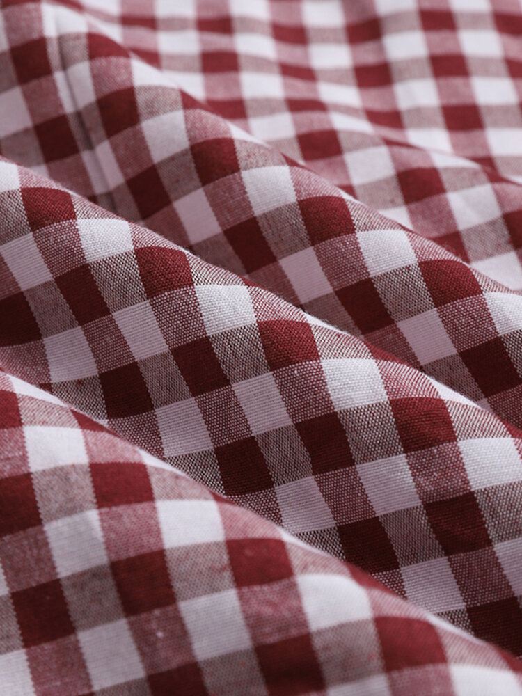 Naisten Ruudullinen Puhvi Pitkähihainen Rento V-pääntie Midi-mekko