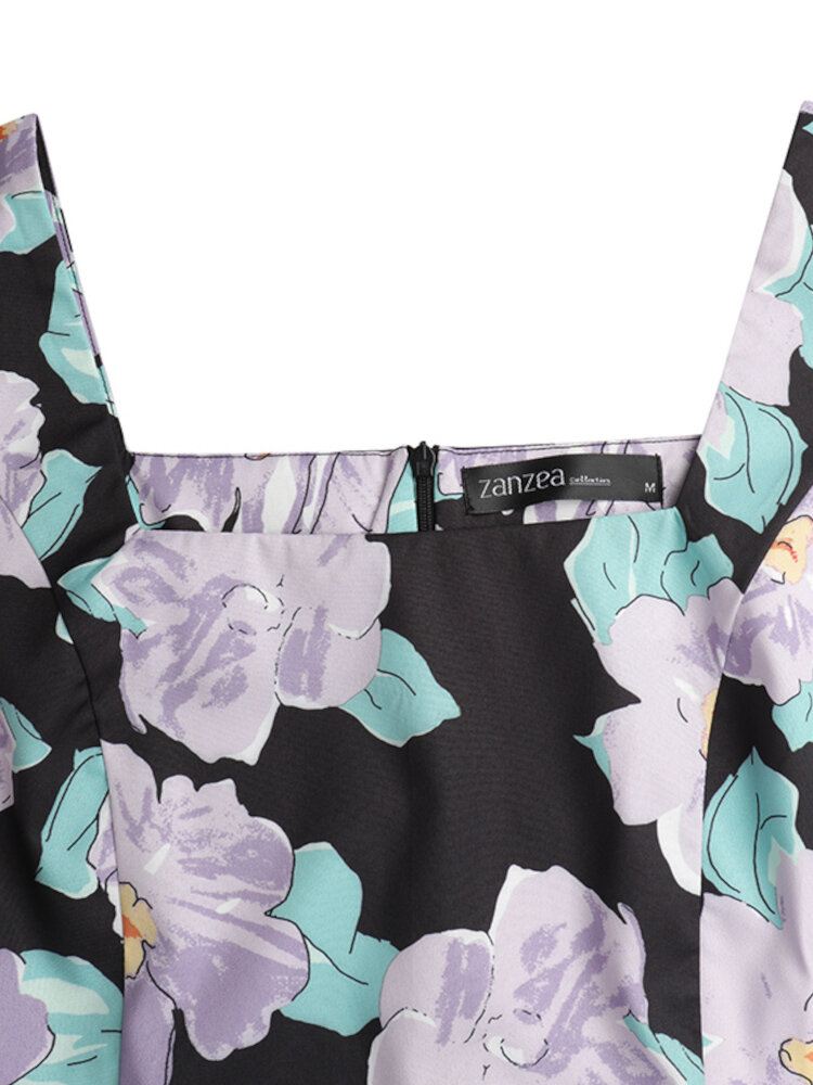 Puff Sleeve Kukkainen Boheemi Retrotyylinen Mekko Naisille