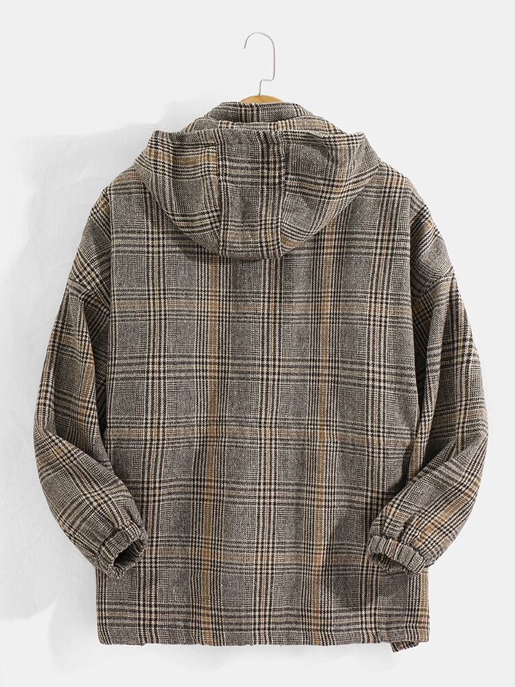 Miesten Vintage-ruudullinen Kiristysnyörillinen Vyötärötasku Lämpimät Hupulliset Takit
