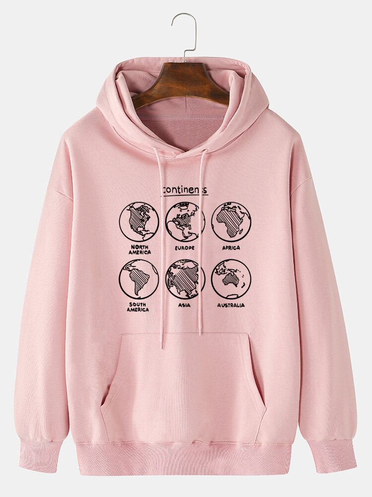 Miesten 100 % Puuvillaa Karttatulostus Kangaroo Pocket Drop Olkapäähupparit