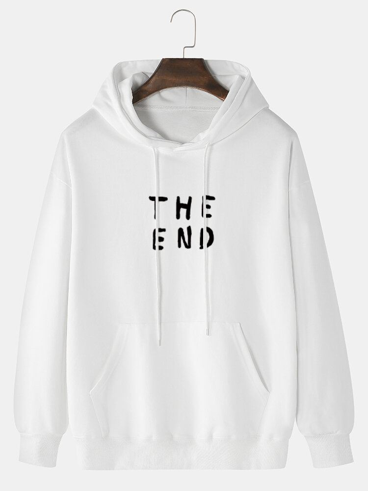 Miesten 100 % Puuvillaa The End Letter Print Yksivärinen Päivähuppari