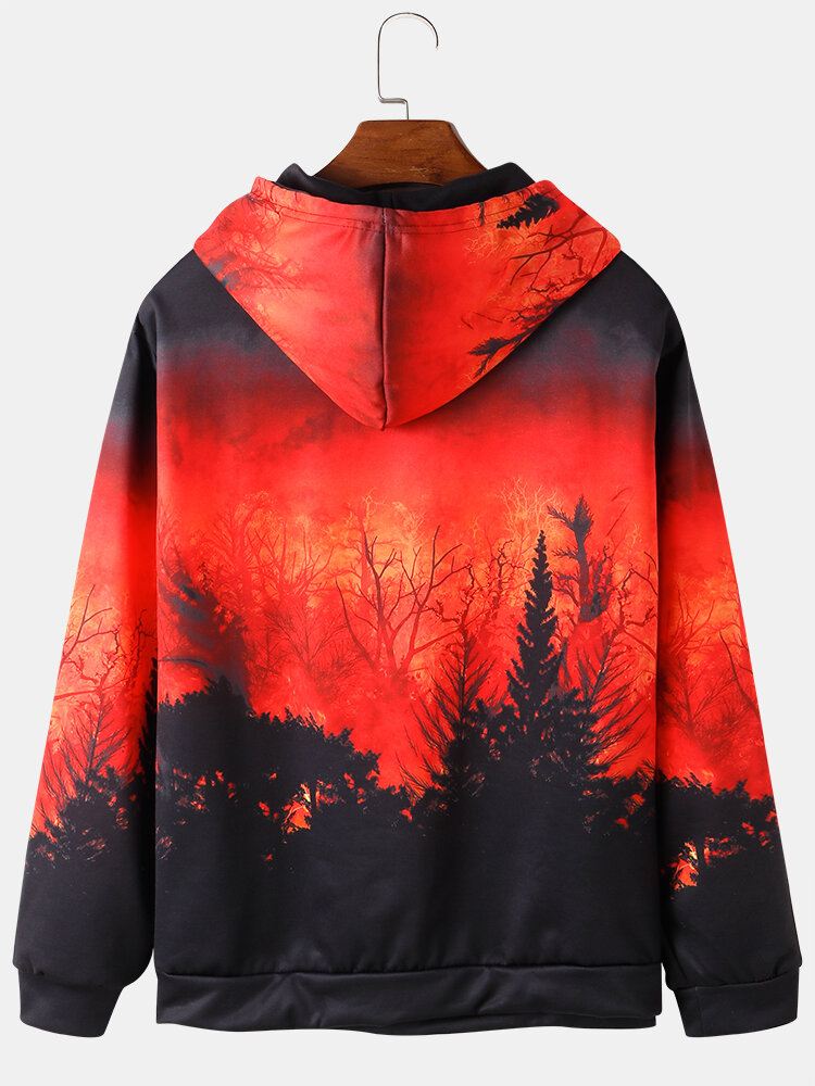 Miesten All Over Ombre Forest Print Kiristysnyörillinen Overhead Hupparit