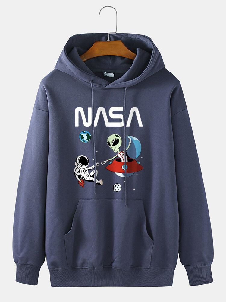 Miesten Astronaut Alien Sarjakuvaprintti 100 % Puuvillaa Rento Löysä Villapaita