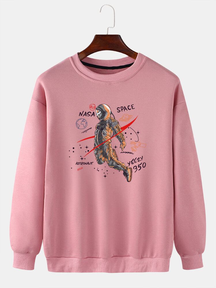 Miesten Astronaut Print Pullover Drop Shoulder Pitkähihaiset Vapaat Collegepaidat