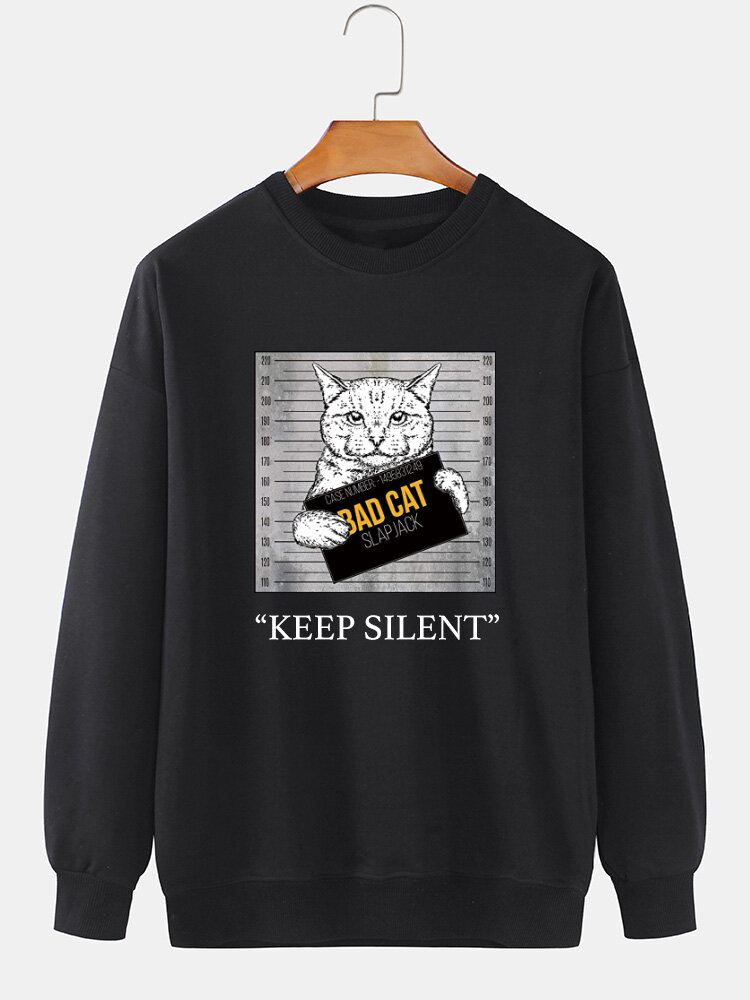 Miesten Bad Cat Graphic Print Crew Neck Rento Löysä Villapaita