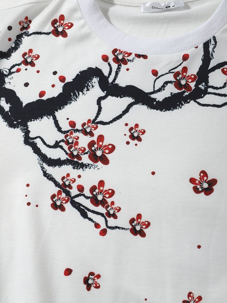 Miesten Blossom Landscape-printti Pyöreäkaula-aukkoinen Collegepaita
