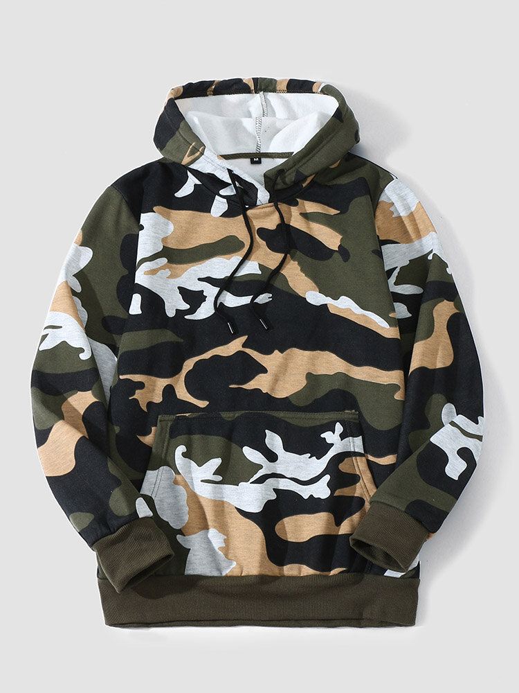 Miesten Camo Print Kangaroo Pocket Bodycorn Helma Rento Huppari