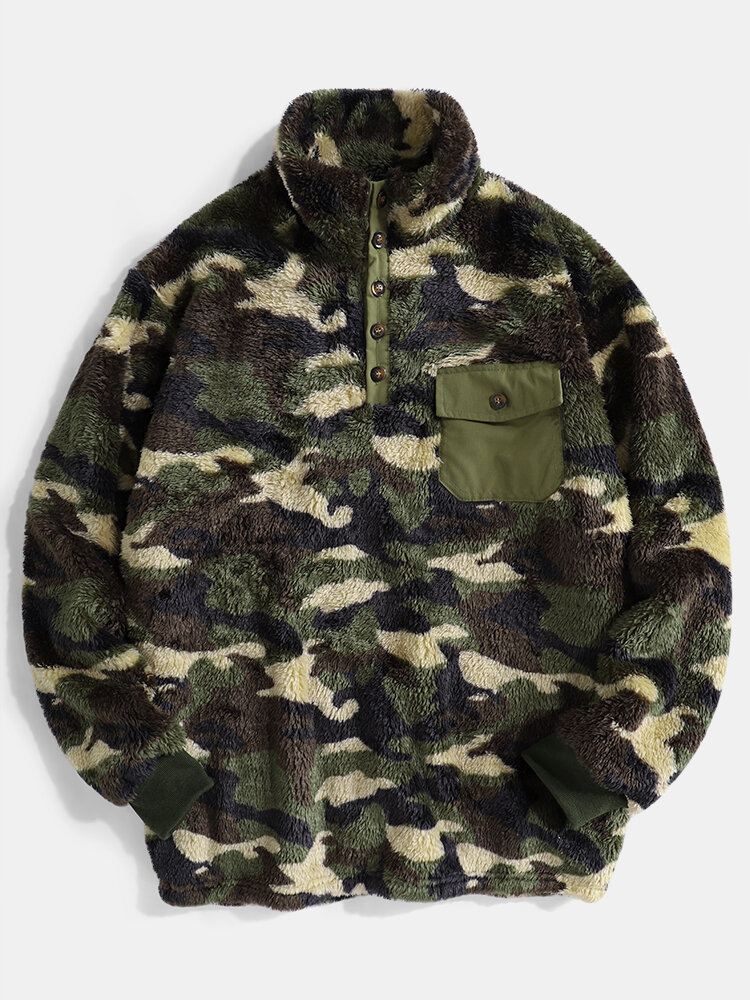 Miesten Camo Puolinappikaulus Pörröinen Pehmo Lämmin Villapaita
