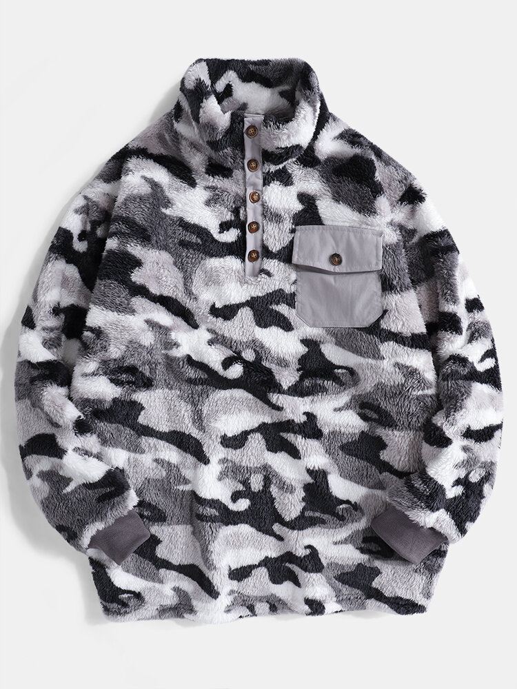 Miesten Camo Puolinappikaulus Pörröinen Pehmo Lämmin Villapaita