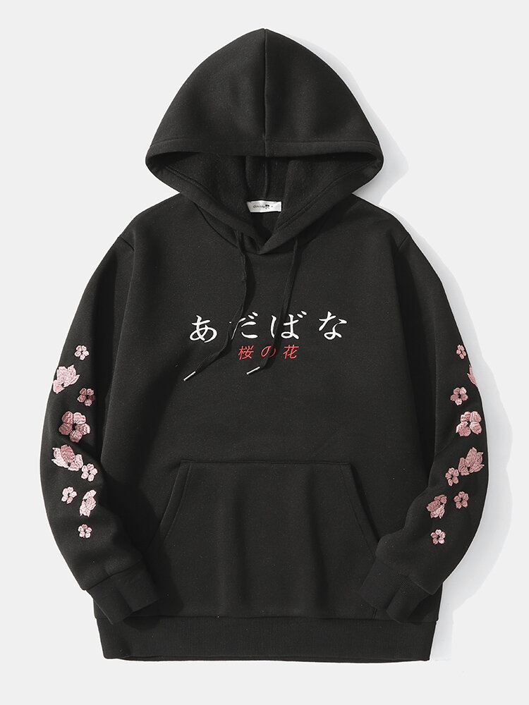 Miesten Cherry Blossom Letter Japanilaiset Hupparit Kengurutaskulla