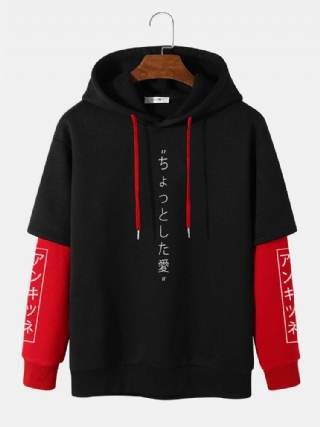Miesten Colorblock Faux Kaksiosainen Japanilainen Kirjainhuppari