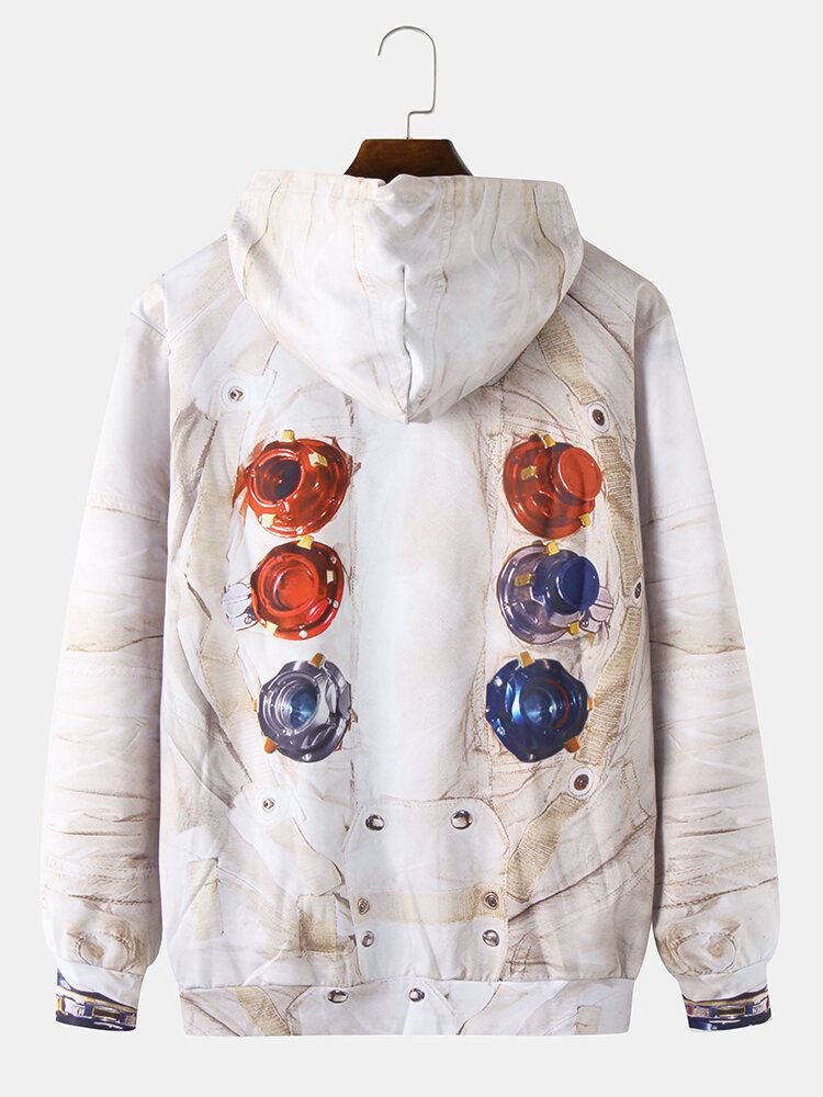 Miesten Design Astronaut Print Kangaroo Pocket Pitkähihaiset Rennot Hupparit