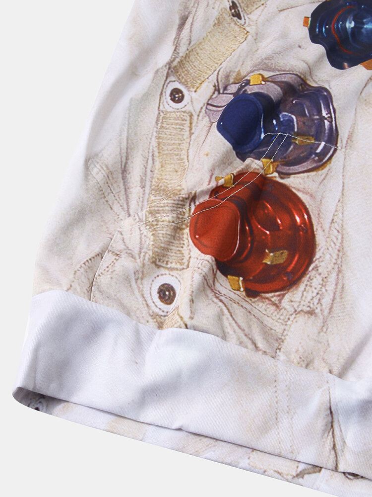 Miesten Design Astronaut Print Kangaroo Pocket Pitkähihaiset Rennot Hupparit