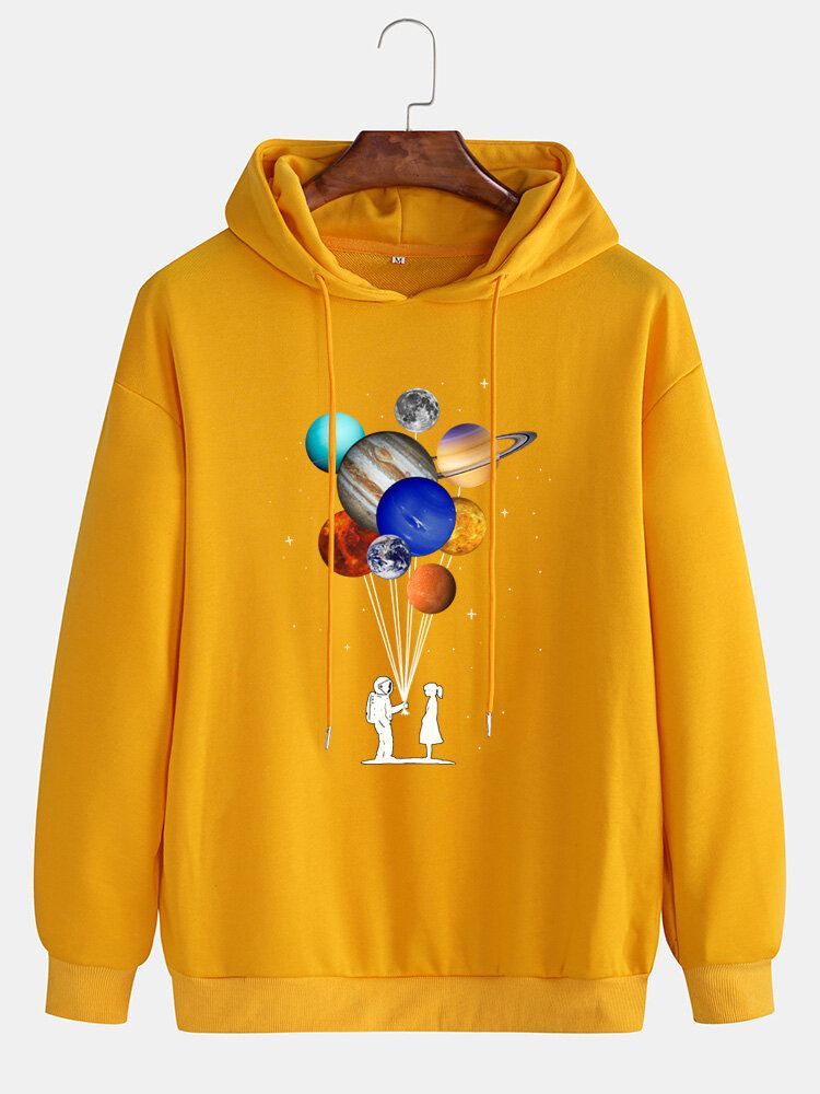 Miesten Design Planet Print Drop Olkapäällä Kiristettävä Huppari