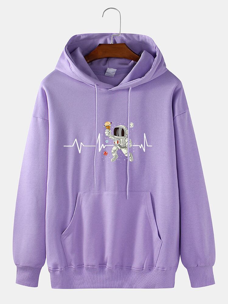 Miesten Ecg Ice Cream Astronaut Print Puuvillainen Kiristysnyörillinen Villapaita