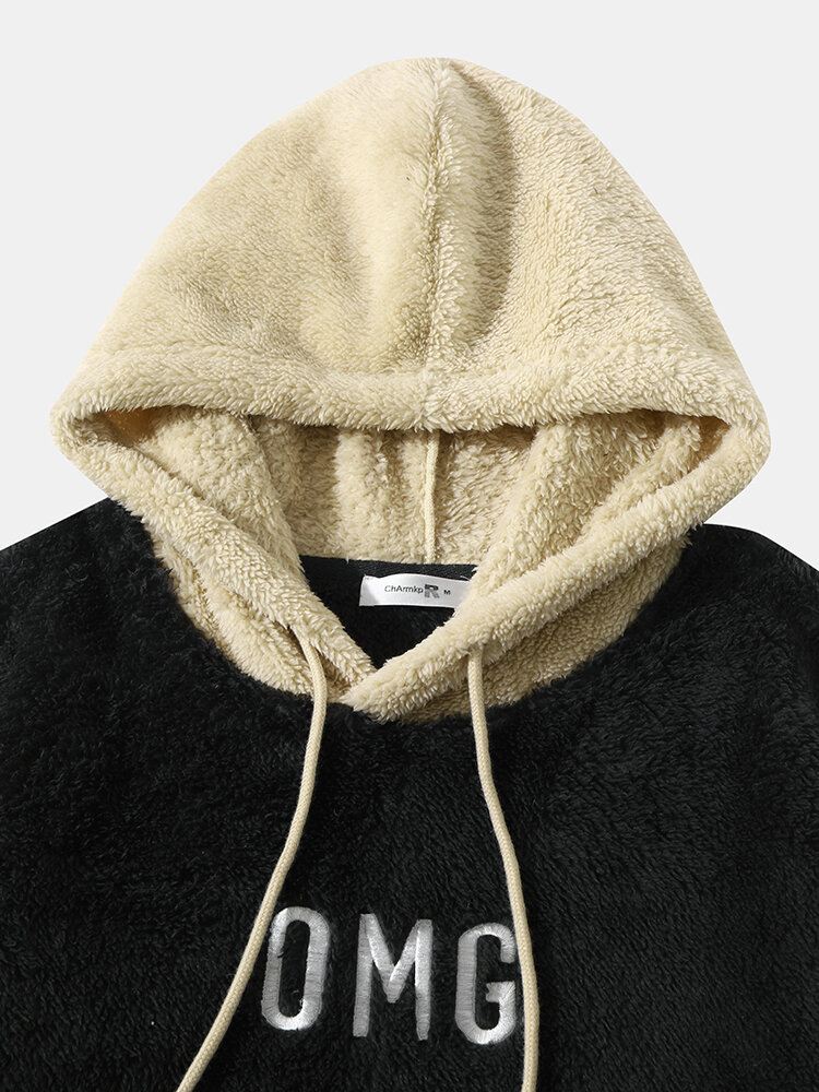 Miesten Fleece Letter Contrast Kangaroo Tasku Kiristysnyörillä Hupullinen Paita