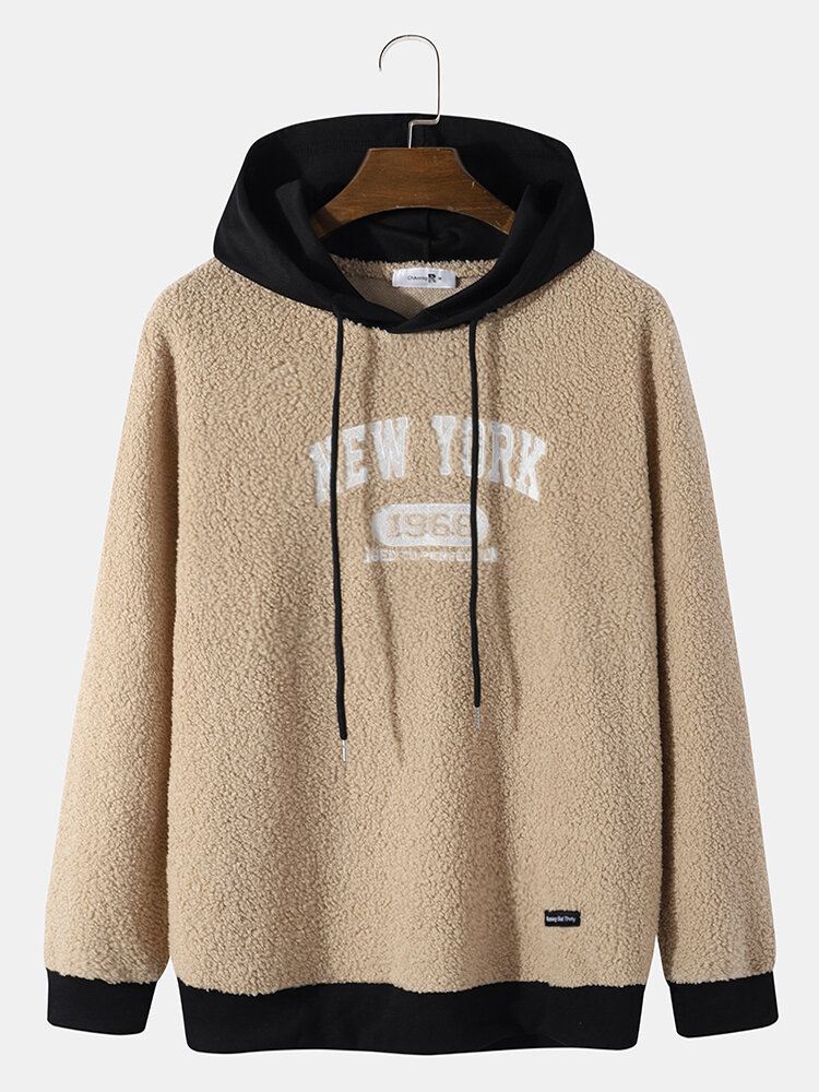 Miesten Fleece Patchwork Kontrasti Kirjain Patch Helma Kiristysnyörillä Hupullinen Paita