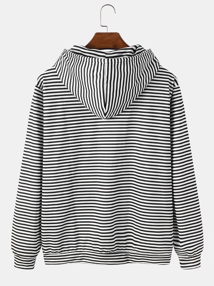 Miesten Funny Stripe-sarjakuva Kissakuvioinen Kangaroo Pocket Kiristysnyörillinen Huppari